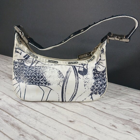 VTG Le SportSac x L.A.M.B. Black White One Zip Shoulder Bag Silver Hardware 9x6" - Picture 1 of 16